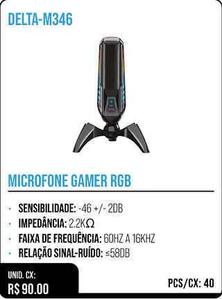 MICROFONE GAMER RGB UNID. CX: R$ 90.00 PCS/CX: 40