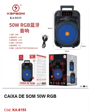 CAIXA DE SOM 50W RGB R$108 PCS/CX:12