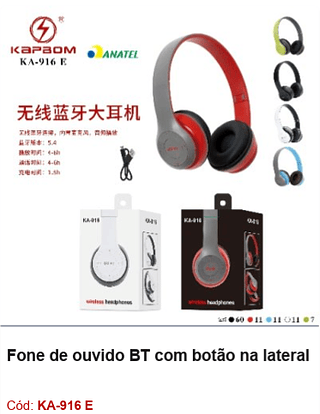 Fone de ouvido BT com botão na lateral R$15,3 PCS/CX:100