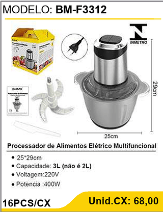 Processador de Alimentos Elétrico Multifuncional 16PCS/CX Unid.CX: 68,00