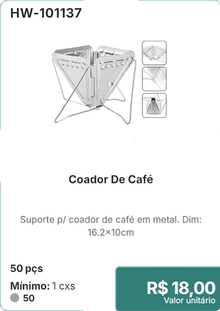 Coador De Café 50 pçs R$ 18,00