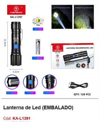 Lanterna de Led R$ 21,6 PCS/CX: 120