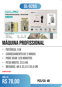 máquina profissional PCS/CX: 48 UNID. CX: r$ 78,00