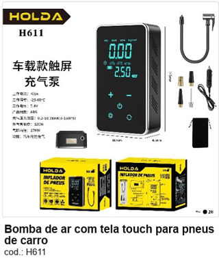 Bomba de ar com tela touch para pneus de carro R$ 97,2 PC/CX:20