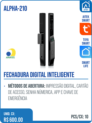 FECHADURA DIGITAL INTELIGENTE UNID. CX: R$ 600.00 PCS/CX: 10