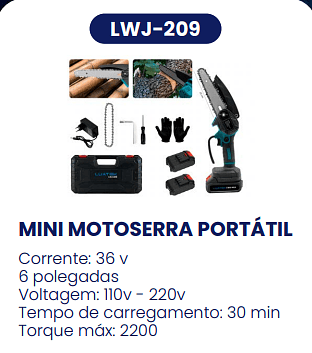 MINI MOTOSERRA PORTÁTIL UNID. CX: R$ 125,00 PCS/CX: 10