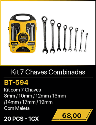 Kit 7 Chaves Combinadas 20PCS R$68,00