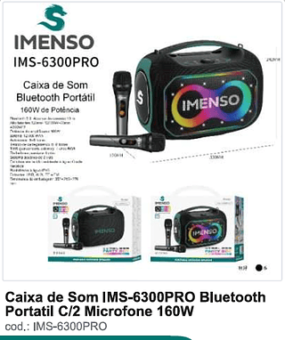 Caixa de Som Bluetooth Portatil C/2 Microfone 160W R$585 PC/CX6