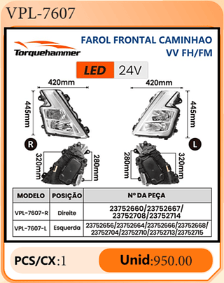 FAROL FRONTAL CAMINHAO VV FH/FM PCS/CX:1 Unid:950.00