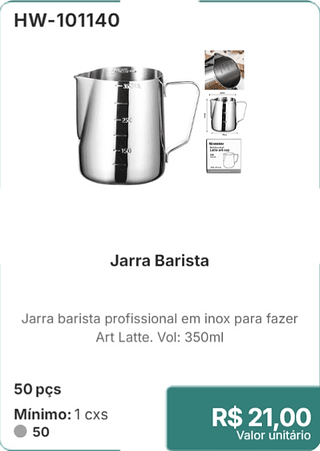 Jarra Barista 50 pçs R$ 21,00