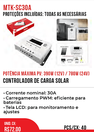 Controlador De Carga Solar 40pç=72$