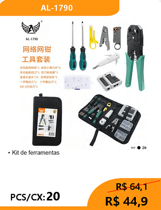 Kit de ferramentas PCS/CX:20 R$ 44,9