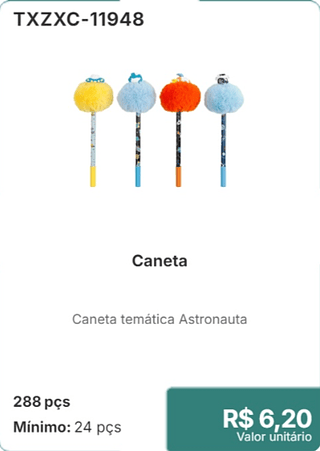 Caneta 288 pçs R$ 6,20