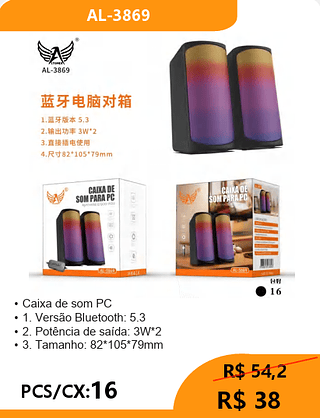 Caixa de som PC PCS/CX:16 R$ 38