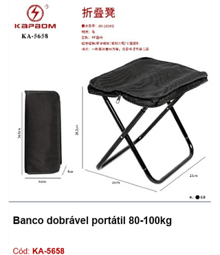 Banco dobrável portátil 80-100kg R$ 22,5 PCS/CX: 60