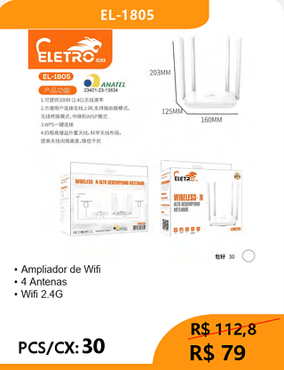 Ampliador De Wifi PCS/CX:30 R$79