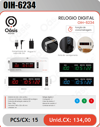 RELOGIO DIGITAL PCS/CX: 15 Unid.CX: 134,00