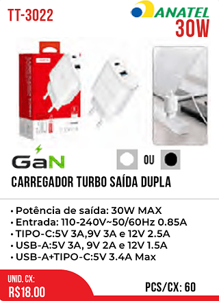 Carregador TURBO SAÍDA DUPLA 60pç=18$