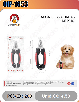 ALICATE PARA UNHASDE PETS PCS/CX:200 Unid.CX: 4,50