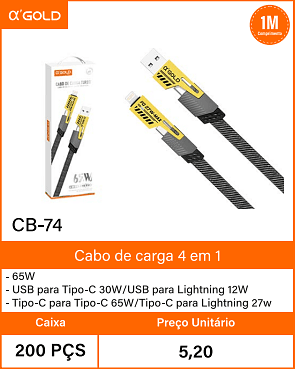 Cabo de carga 4 em 1 65W - Caixa 200 PCS Preco Unitario 5,20