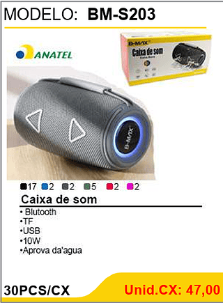 Caixa de som 30PCS/CX Unid.CX: 47,00