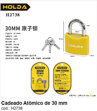 Cadeado Atômico de 30 mm R$ 8,1 PC/CX:240