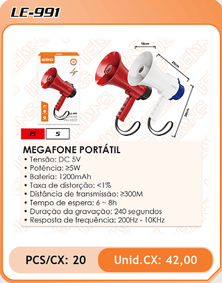 MEGAFONE PORTÁTIL 20PÇ=42$