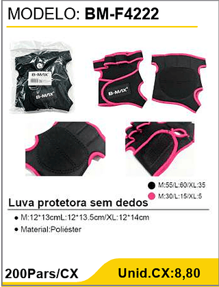 Luva protetora sem dedos 200Pars/CX Unid.CX:8,80