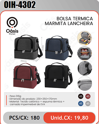 BOLSA TERMICAMARMITA LANCHEIRA PCS/CX: 180 Unid.CX: 19,80