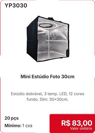 Mini Estúdio Foto 30cm 20 pçs R$ 83,00
