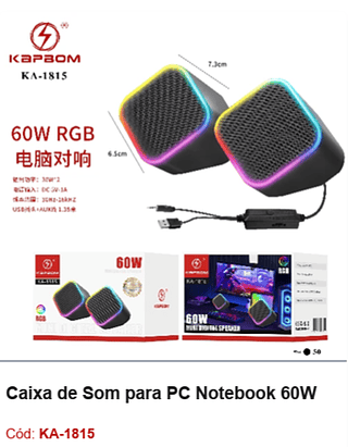 Caixa de Som para PC Notebook 60W R$27 PCS/CX:50