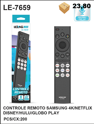 CONTROLE REMOTO SAMSUNG 4K/NETFLIX DISNEY/HULU/GLOBO PLAY 200PÇ=23,8$