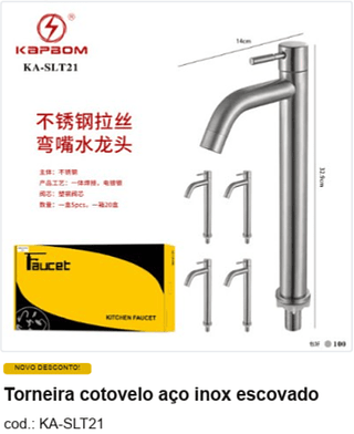 Torneira cotovelo aço inox escovado R$ 34,2 PC/CX:100