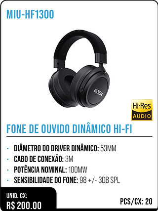 FONE DE OUVIDO DINÂMICO HI-FI UNID. CX: R$ 200.00 PCS/CX: 20