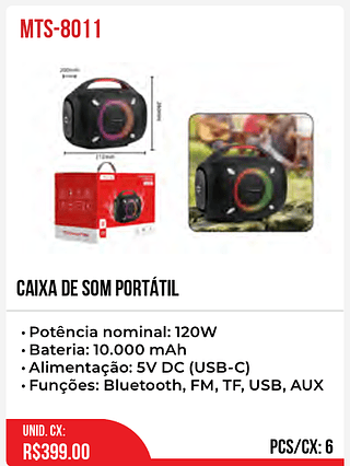 CAIXA DE SOM PORTÁTIL 6pç=399$