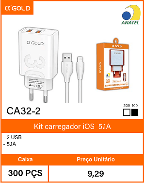 Kit carregador iOS5.1A Caixa 300 PCS Preco Unitario 9,29