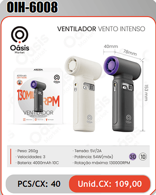 VENTILADOR VENTO INTENSO PCS/CX: 40 Unid.CX: 109,00