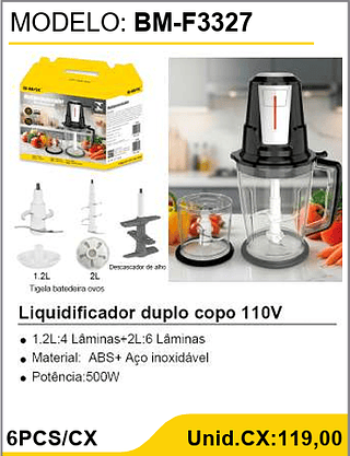 Liquidificador duplo copo 110V 6PCS/CX Unid.CX:119,00