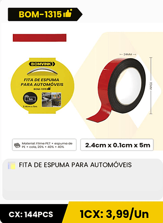 FITA DE ESPUMA PARA AUTOMÓVEIS CX: 144PCS ICX: 3,99/Un