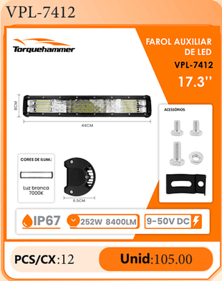 FAROL AUXILIAR DE LED 17.3" PCS/CX:12 Unid:105.00