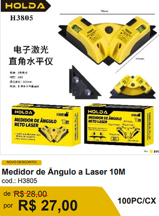 Medidor de Angulo a Laser 10M R$ 27,00-10%=24.30/ 100PC/CX