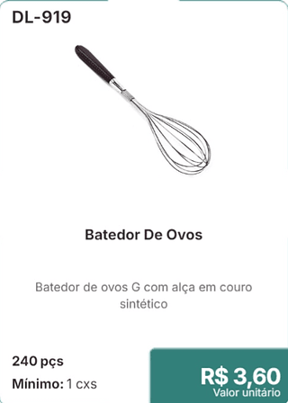 Batedor De Ovos 240 pçs R$ 3.60