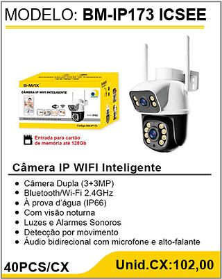 Câmera IP WIFI Inteligente 40PCS/CX Unid.CX:102,00