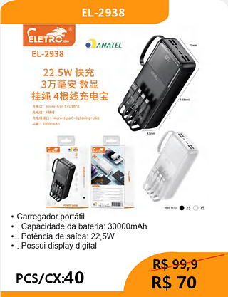 POWER BANK PCS/CX:40 R$70