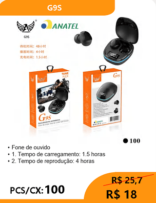 FONE BLUETOOTH PCS/CX:100 R$18