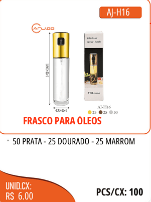 FRASCO PARA OLEOS 43MM UNID.CX:RS 6.00 PCS/CX:100