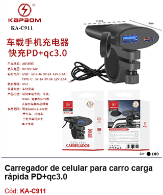 Carregador de celular para carro carga rápida PD+qc3.0 R$ 20,7 PCS/cx:100