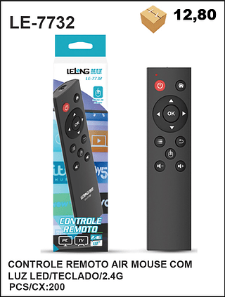 CONTROLE REMOTO AIR MOUSE COM LUZ LED/TECLADO/2.4G 200PÇ=12,8$