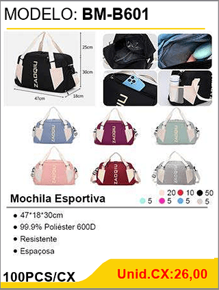 Mochila Esportiva 100PCS/CX Unid.CX:26,00