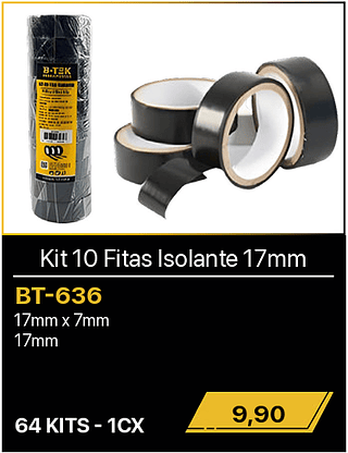 Kit 10 Fitas Isolante 17mm 64KITS R$9,90